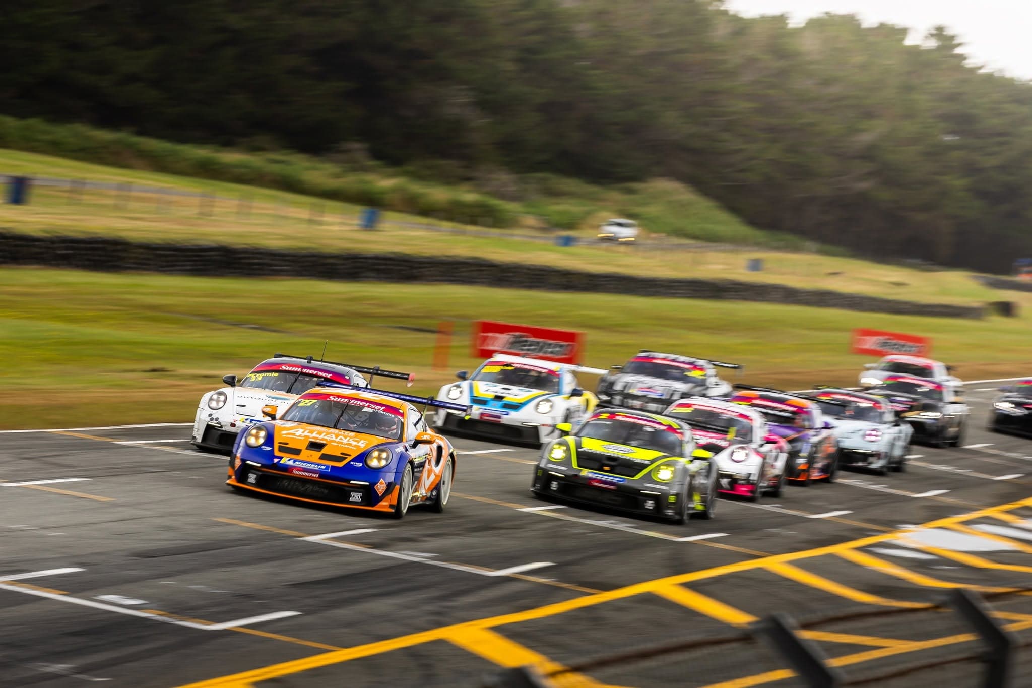 The GT New Zealand Championship field launches off the start line